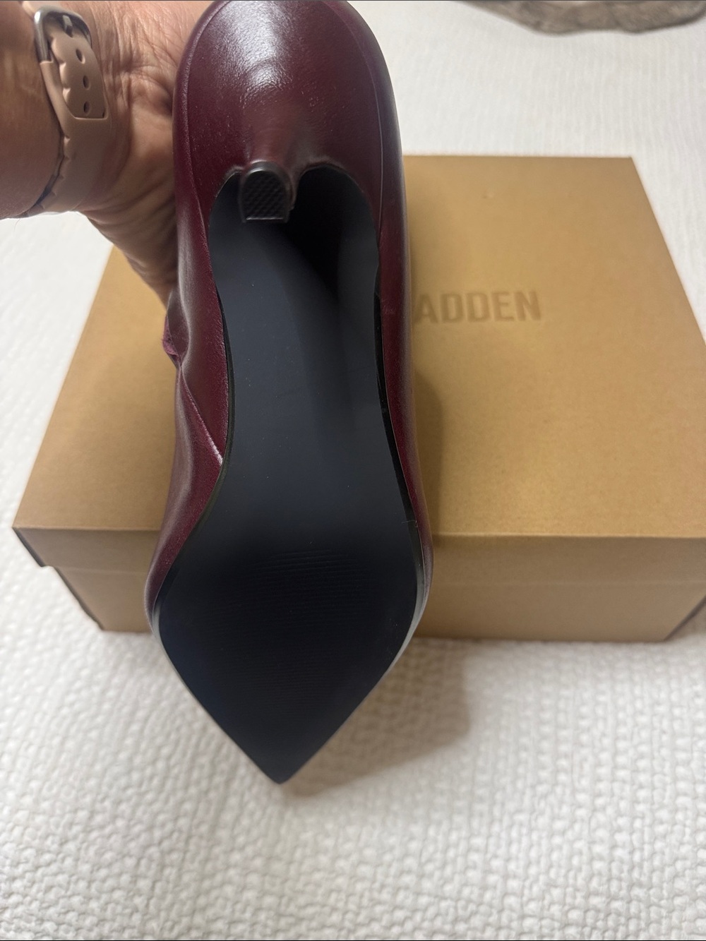 Steve Madden Burgundy Pointed Toe Mid-Calf Leather Boots - Picture 4 of 6